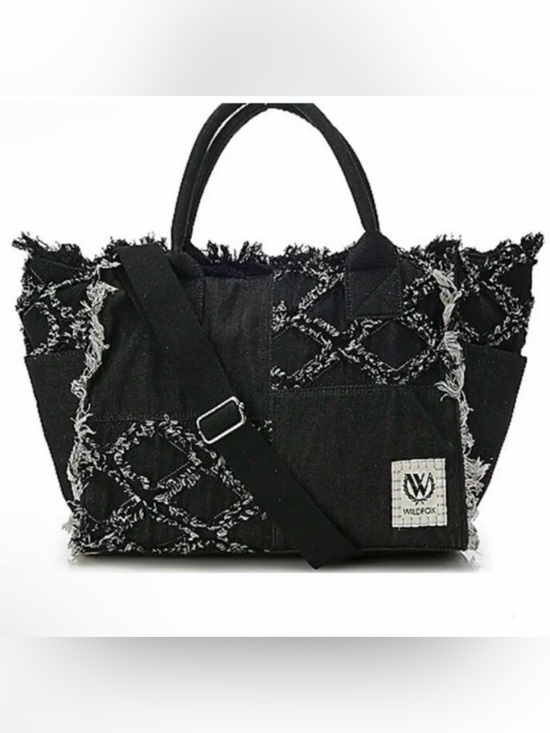 Wildfox Handbags - Wildfox Black Denim Distressed Black/Gray Detail Tote Bag w/adjustable strap